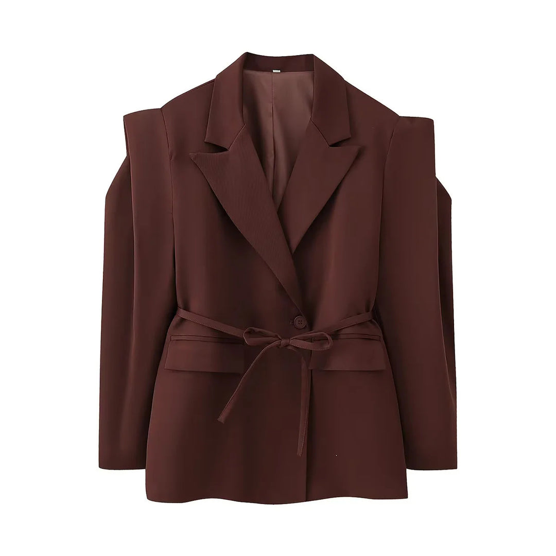 Damen Blazerjacke mit breiten Schultern und taillierbarem Gürtel EB