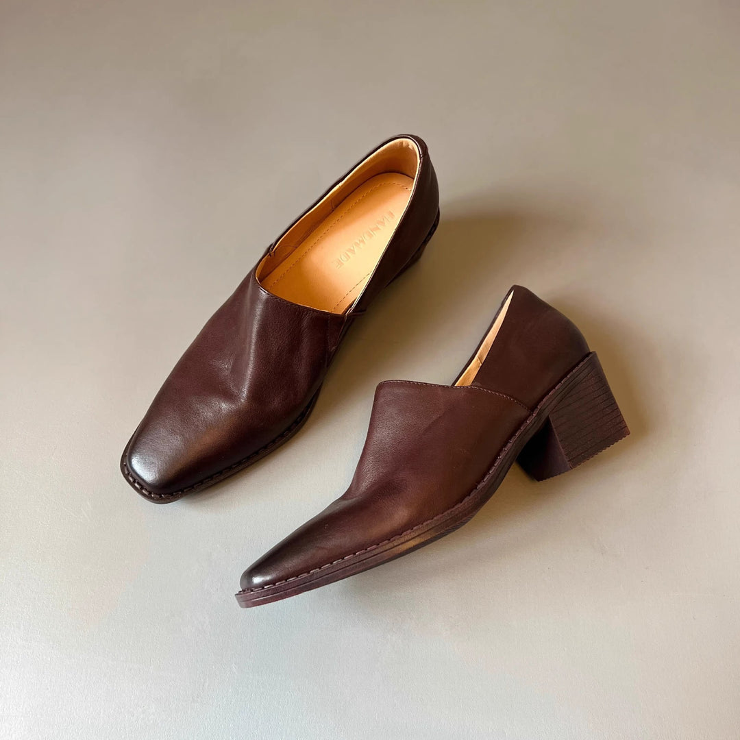 Damen elegante Loafer mit feinem Leder und komfortablem Blockabsatz EB