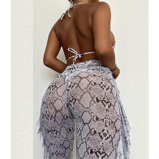 Damen Triangel-Bikini mit schicker Schlangeffekt-Wickelhose EB