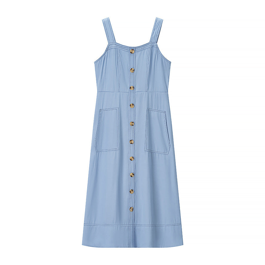 Damen Maxikleid mit Knopfdetails und praktischen Taschen EB
