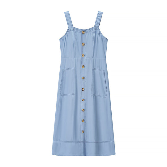 Damen Maxikleid mit Knopfdetails und praktischen Taschen EB