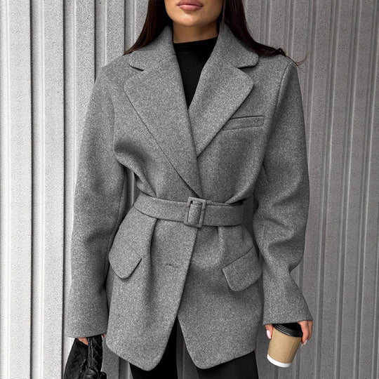 Damen taillierter Wollblazer mit Gürtel EB