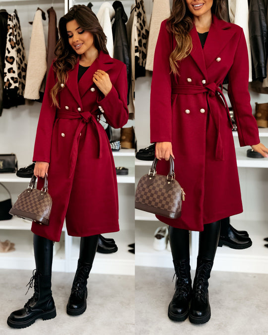 Damen Eleganter Trenchcoat mit taillierbarem Gürtel und Doppelreiher EB
