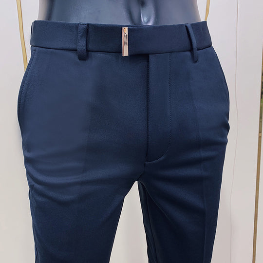 Herren nan schmale elegante Anzughose mit dezenter Goldschließe und Bügelfalte EB