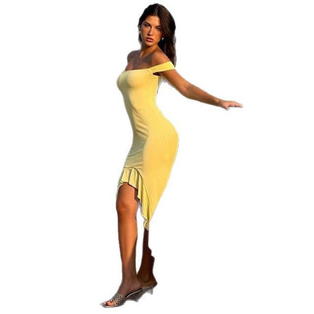 Damen figurbetontes Off-Shoulder Kleid EB