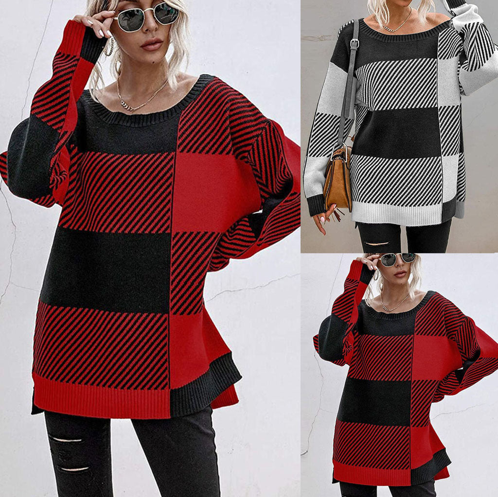 Damen Grobstrickpullover im modernen Blockdesign EB