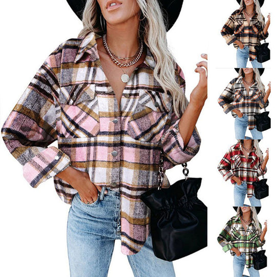 Damen Karierte Flanellbluse mit praktischen Brusttaschen und lässigem Schnitt EB