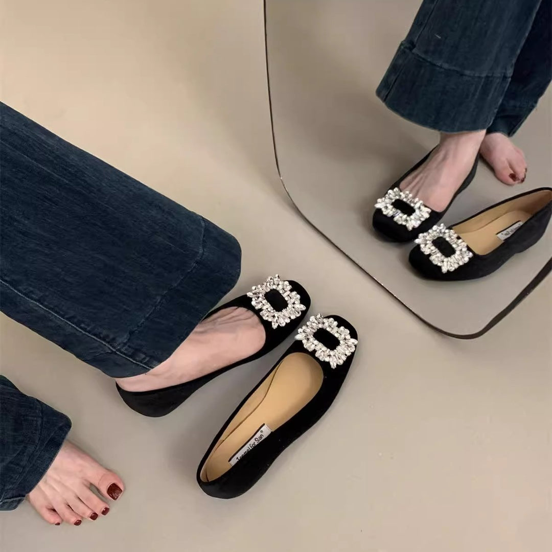 Damen raffinierte Ballerinas mit funkelndem Schmuckdetail und flexiblem Fußbett EB