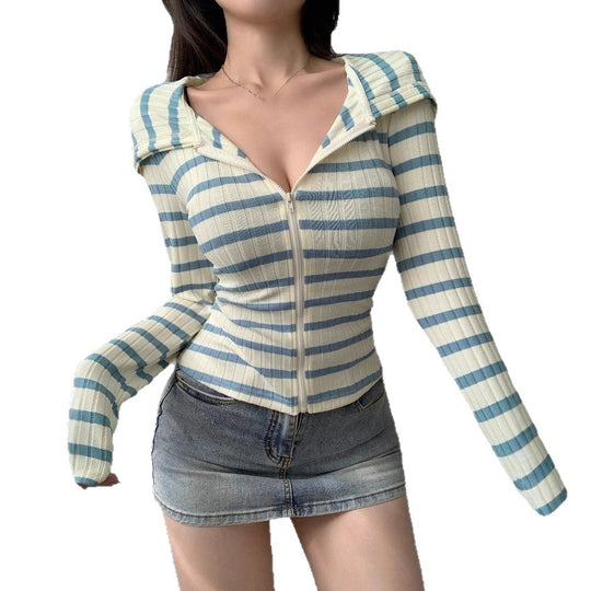 Damen Figurbetontes Langarmshirt mit Reißverschluss EB