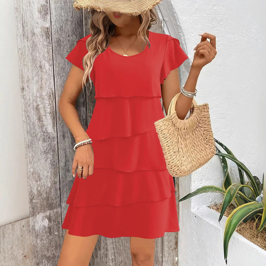Damen Luftiges Lagenkleid mit Rüschendetails EB