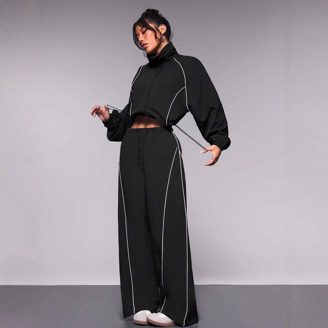 Damen modische Windbreaker-Jacke im lässigen Schnitt mit elastischen Details und hohem Kragen EB