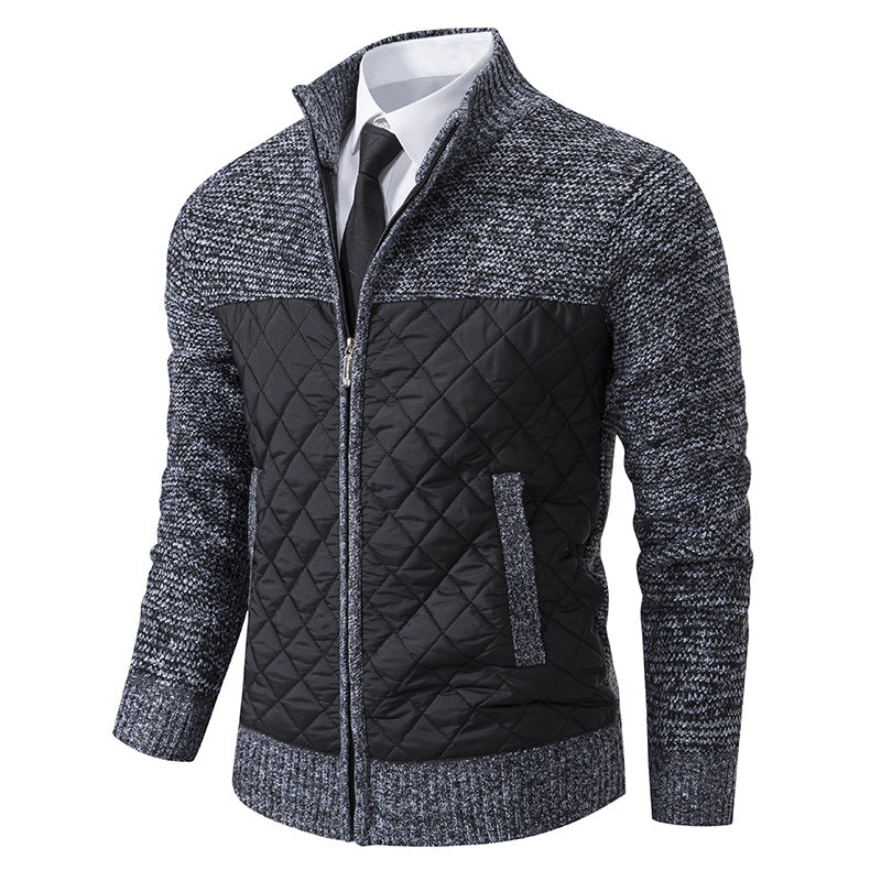 Herren nan gesteppte Hybrid-Strickjacke mit diamantsteppung, Stehkragen, isolierendem Thermofutter und Reißverschluss EB
