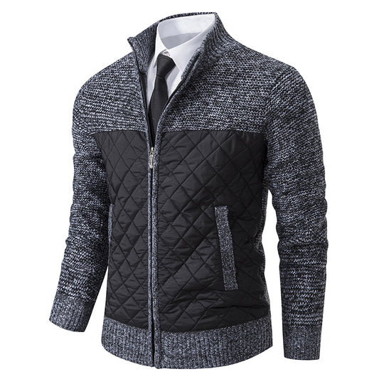Herren nan gesteppte Hybrid-Strickjacke mit diamantsteppung, Stehkragen, isolierendem Thermofutter und Reißverschluss EB