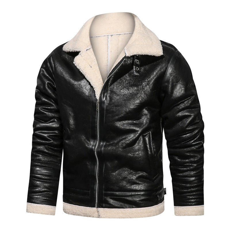 Herren Fliegerjacke mit Lammfellfutter und Vintage Kunstlederoptik EB