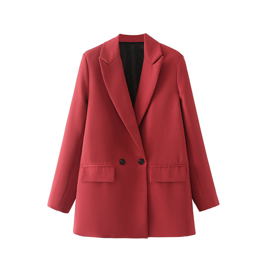 Damen Oversize Doppelreihiger Blazer mit fallendem Revers und weicher Innenfütterung EB