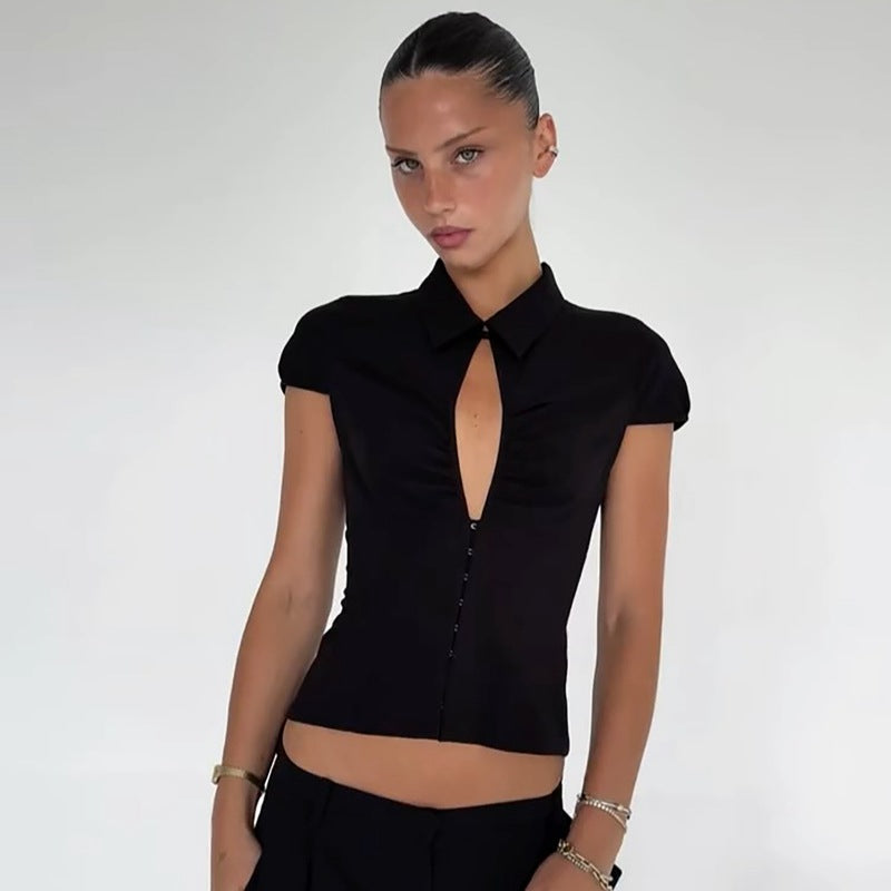 Damen Elegantes tailliertes Blusenshirt mit einem Reißverschluss EB