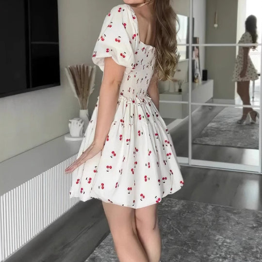 Damen Sommerliches Minikleid mit Puffärmeln und floralem Design EB