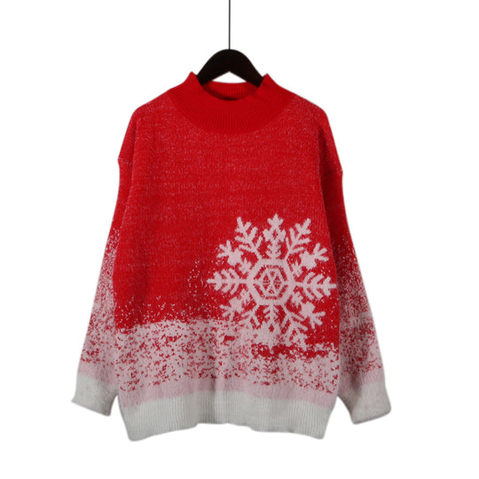 Damen festlicher Strickpullover mit winterlichem Schneeflockenmotiv EB