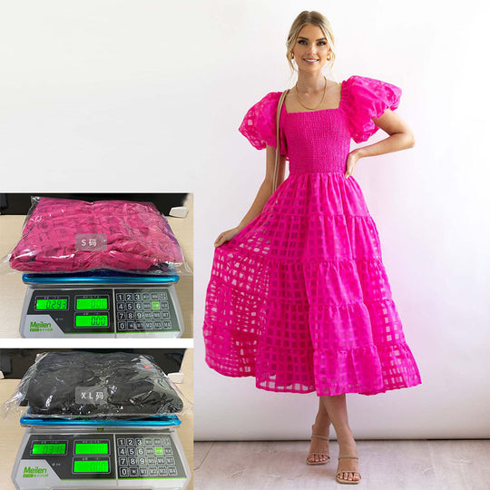 Damen Luftiges Maxikleid mit schwingendem Rock und voluminösen Puffärmeln EB