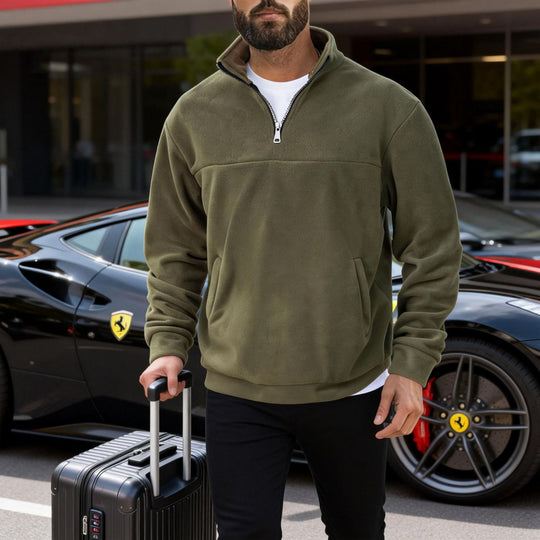 Herren nan warmer Fleece-Halbzip-Pullover mit Stehkragen, Kängurutasche und Relaxed Fit EB