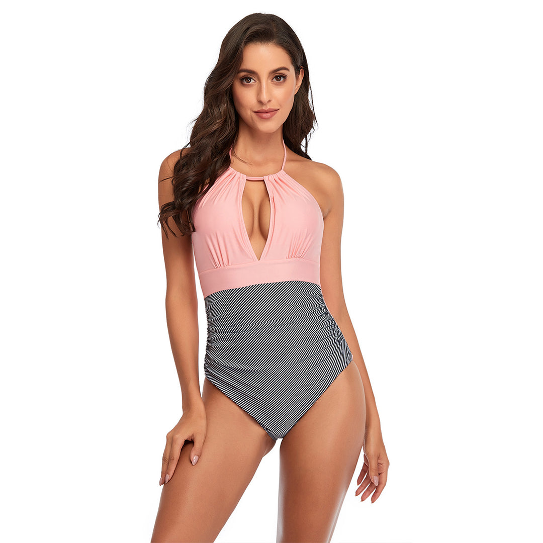 Damen Eleganter Einteiler Badeanzug mit tiefem V-Ausschnitt und geschmeidigem Stoff EB