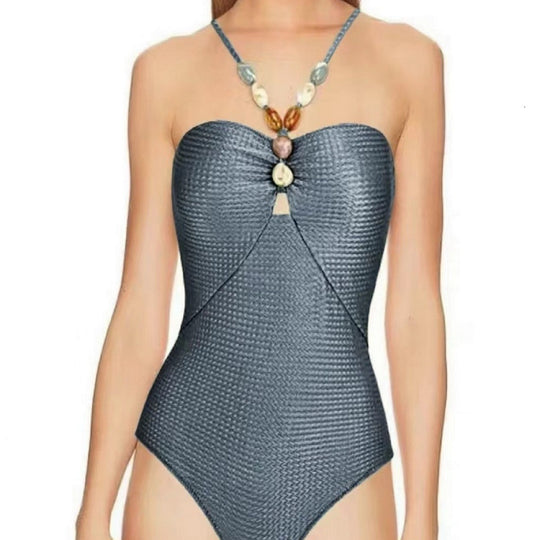 Damen Badeanzug mit elegantem Wickelrock und modischen Schmuckdetails EB