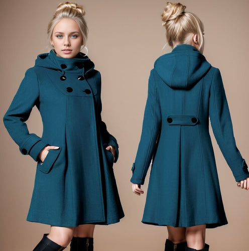 Damen eleganter Mantel mit hohem Kragen und funktionalen Taschen EB
