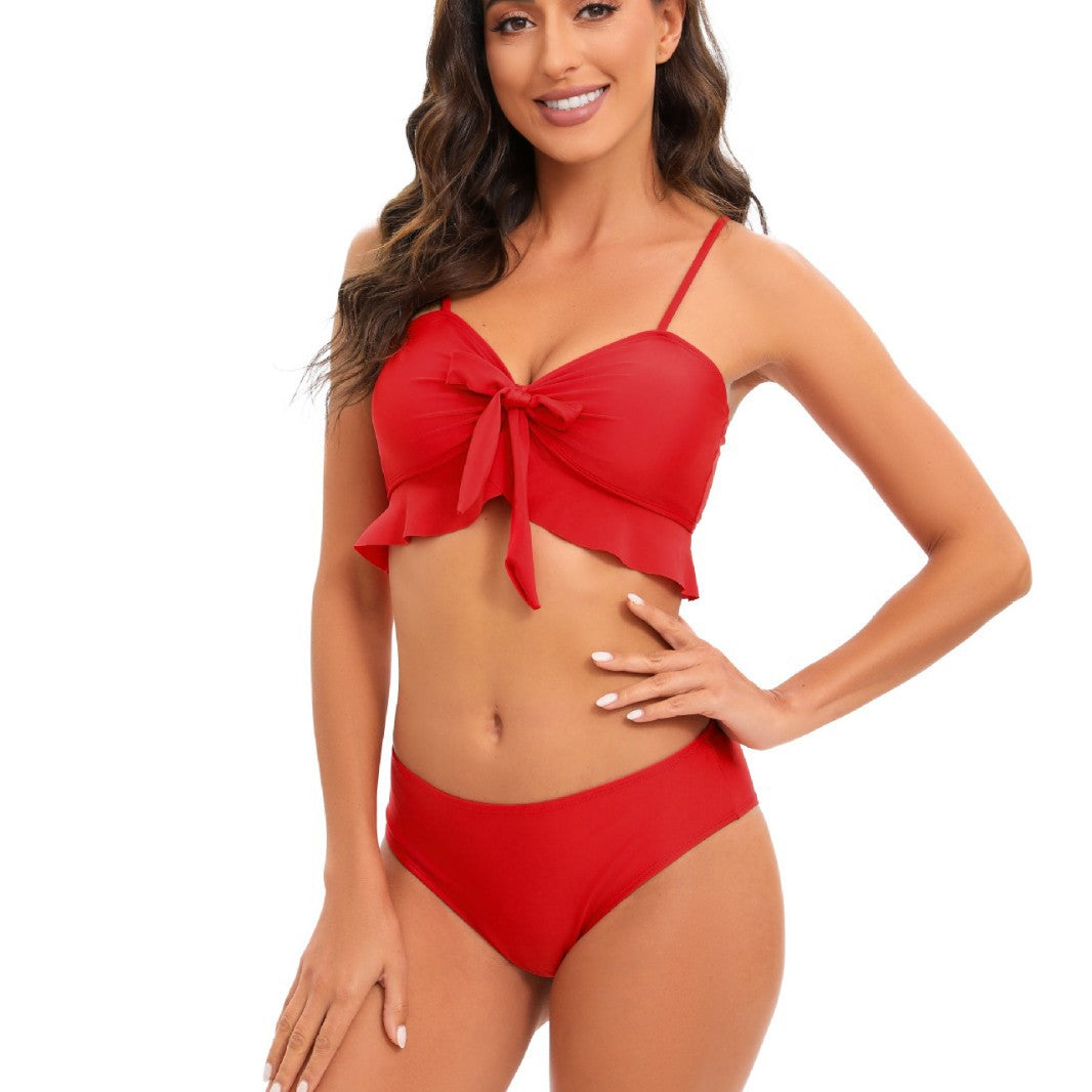 Damen Bikini-Set mit Rüschendetails und hoch taillierten Shorts EB