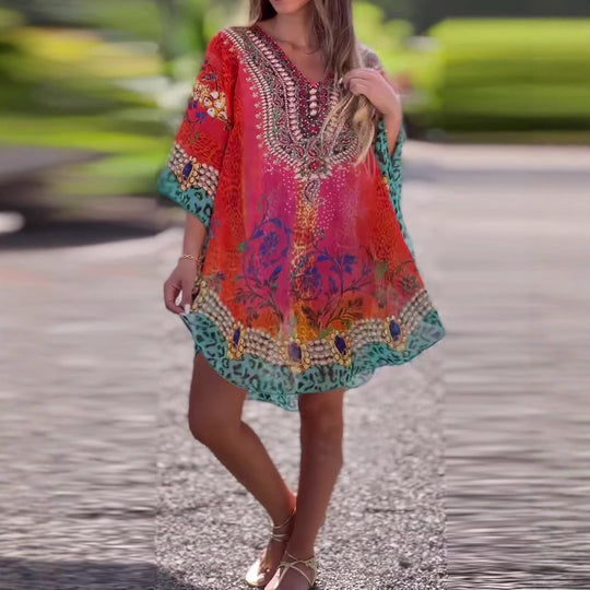 Damen Kaftan-Kleid mit kunstvollem Muster Heidi-Mode