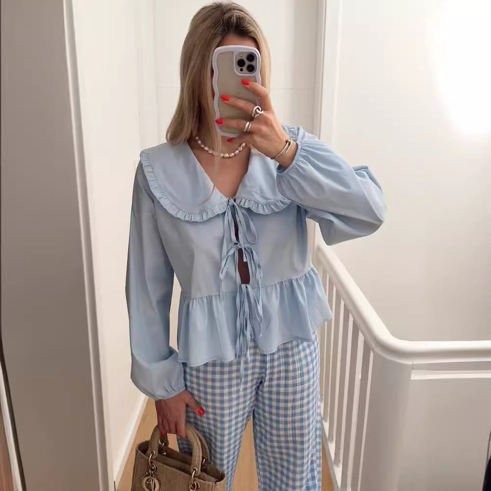 Damen verspielt geschnittene Bluse mit Rüschendetails EB