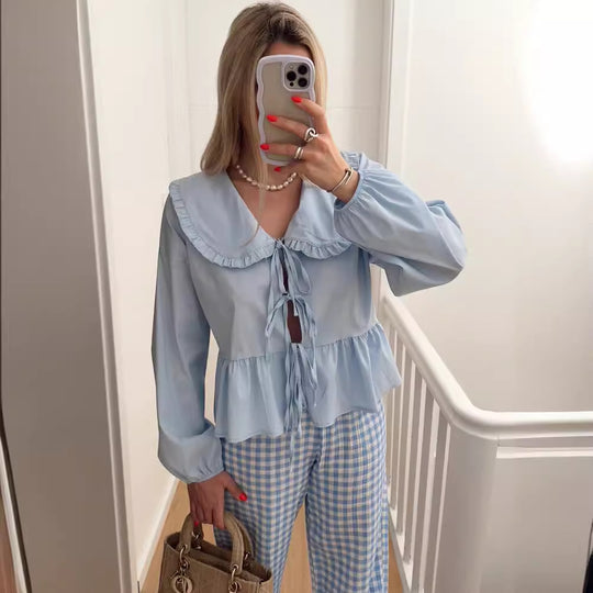 Damen verspielt geschnittene Bluse mit Rüschendetails EB
