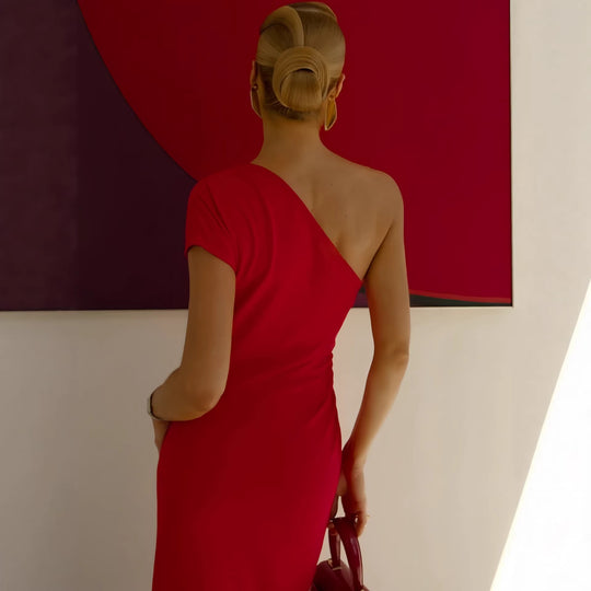 Damen Elegantes ärmelloses Wickelkleid mit asymmetrischem Schnitt EB