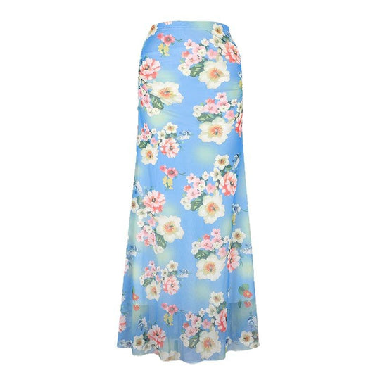 Damen maxilange Sommerrock mit floralen Mustern und fließendem Schnitt EB