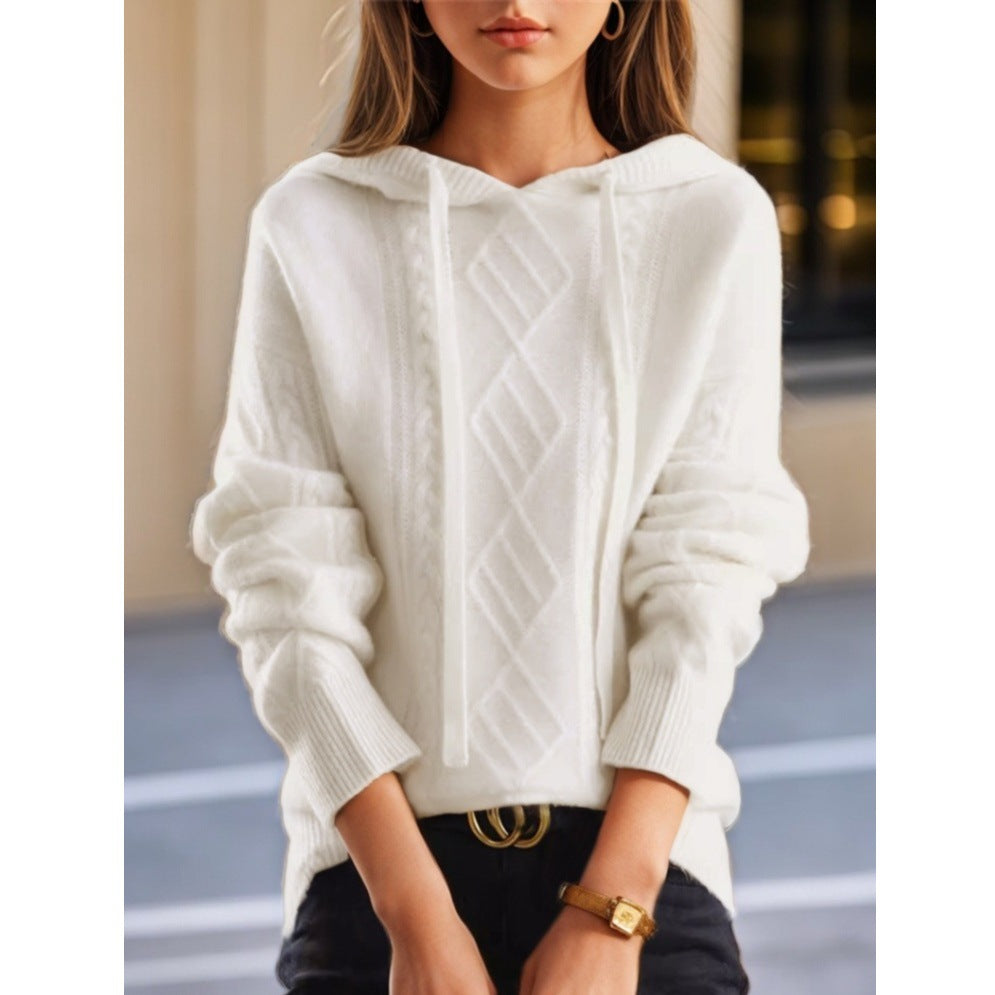 Damen nan kuscheliger Kapuzenpullover aus Kaschmirmischung mit Zopfmuster und Oversize-Schnitt EB