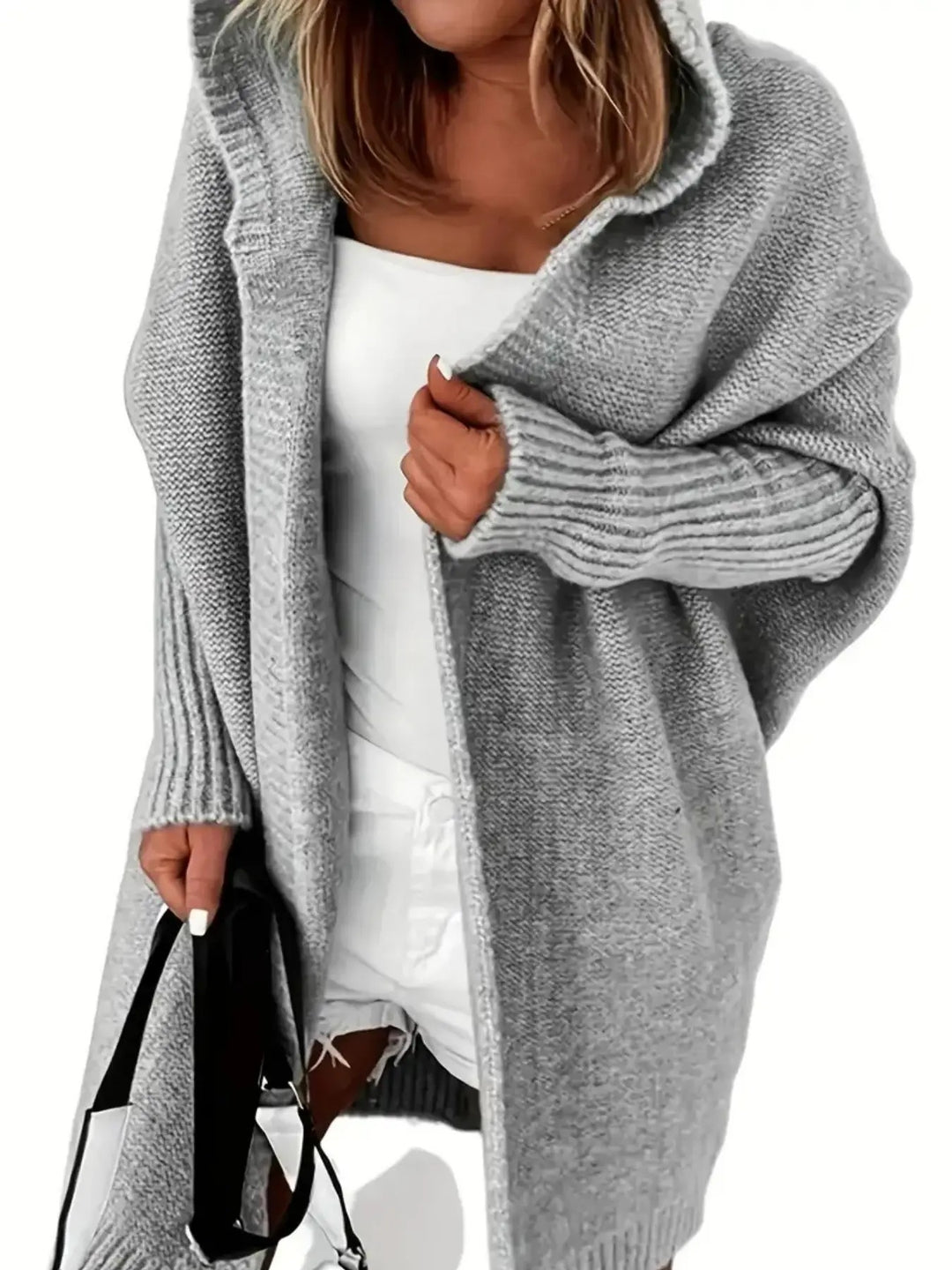 Damen Kuschelige Strickjacke mit Kapuzen und weit geschnittenem Design EB