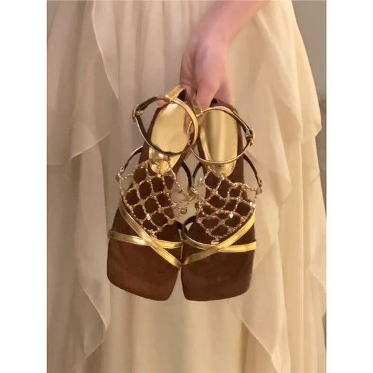 Damen elegante Sandalen mit funkelnden Strassdetails EB