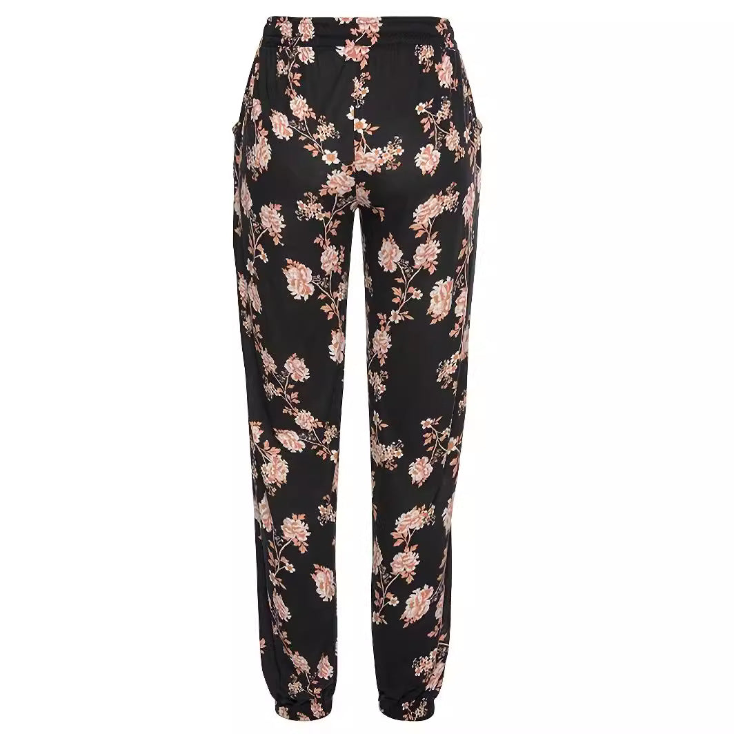 Damen Freizeithose mit floralem Muster und elastischem Bund EB