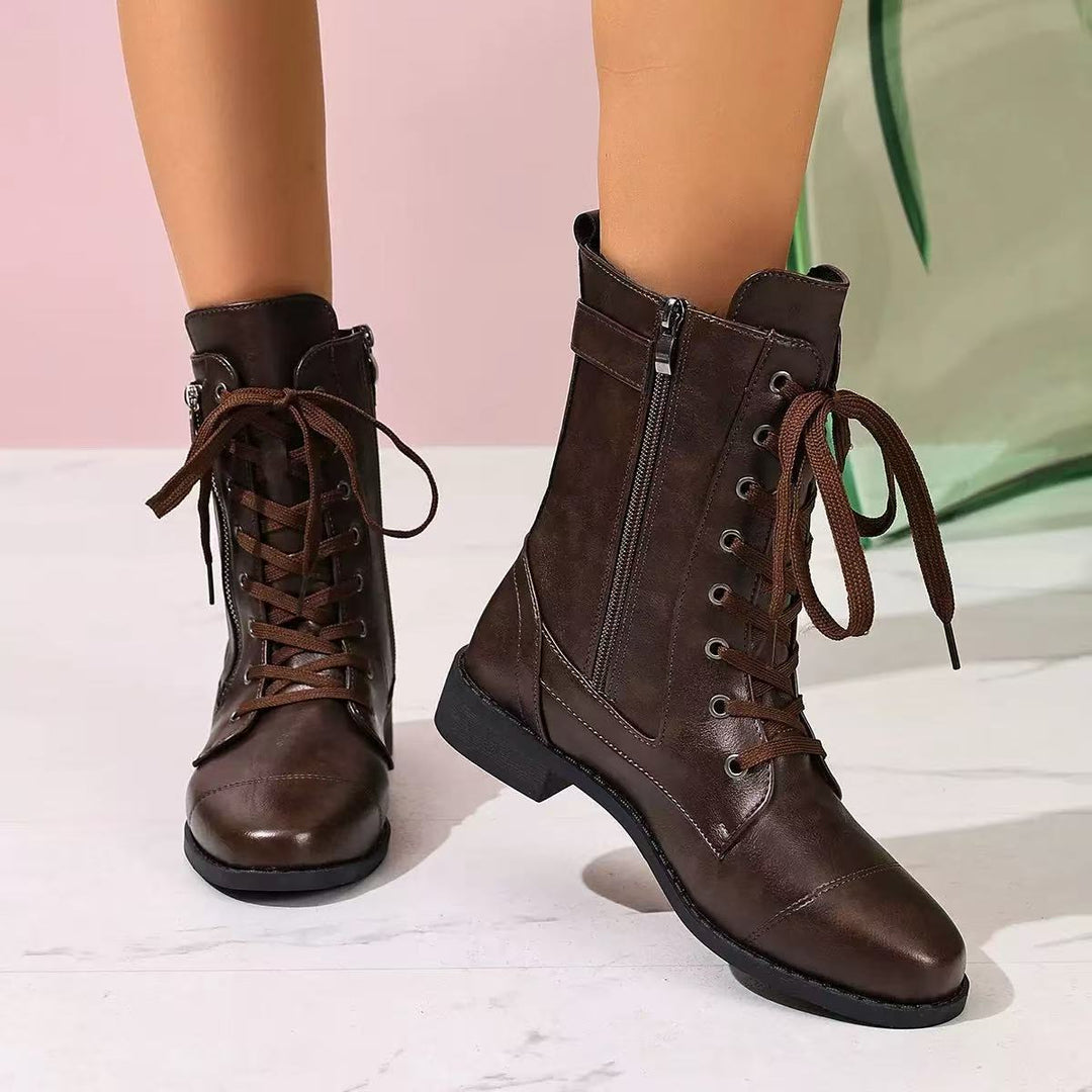 Damen Charmante Schnürstiefel mit modischem Reißverschluss EB