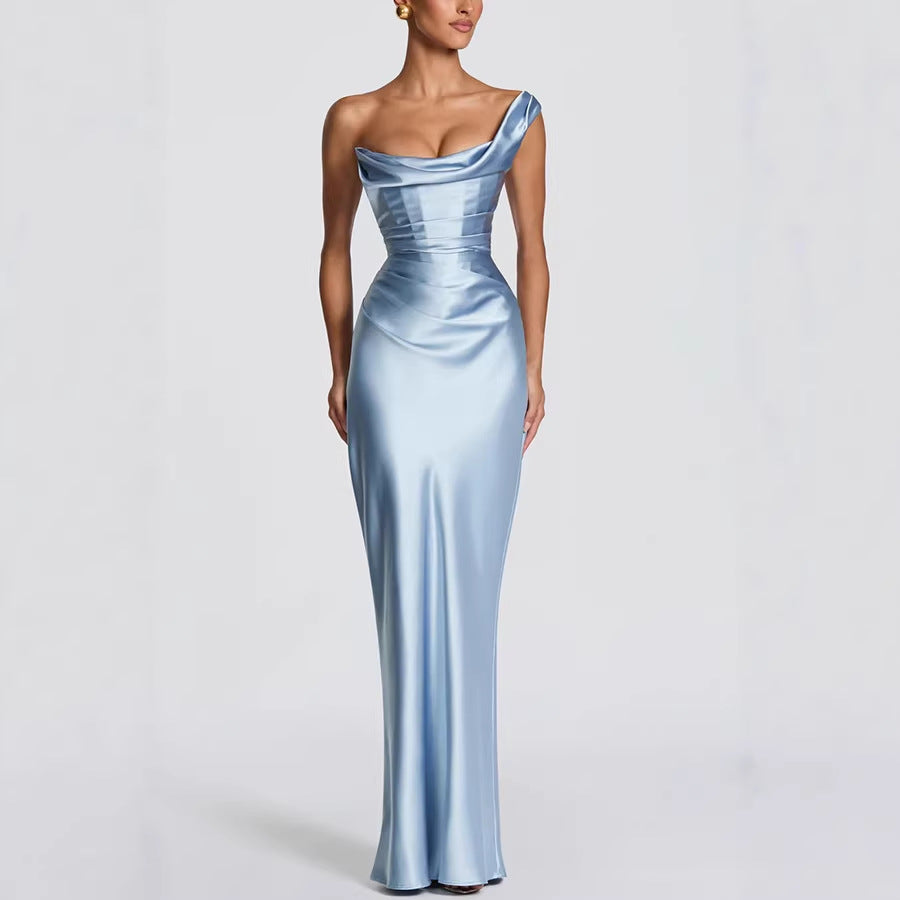 Damen Elegantes Maxikleid mit asymmetrischem Schnitt und fließendem Rock EB