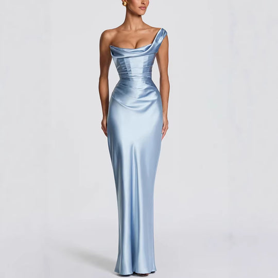Damen Elegantes Maxikleid mit asymmetrischem Schnitt und fließendem Rock EB
