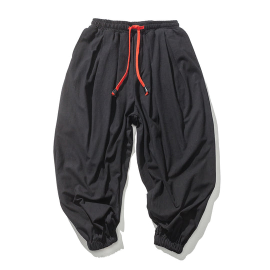 Herren nan lässige Leinen-Joggerhose mit Tunnelzug, strukturierter Oberfläche und elastischen Bündchen EB