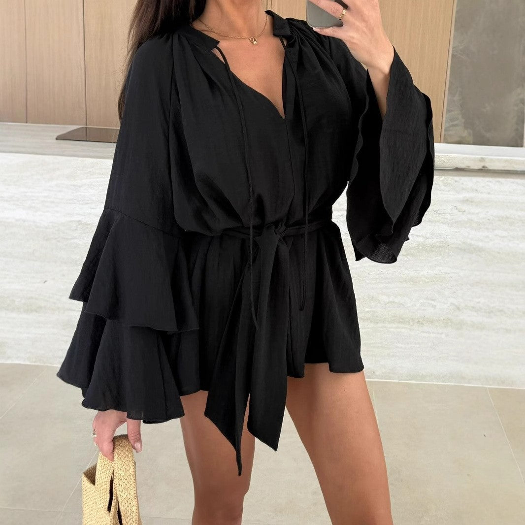 Damen lässiger Kimono mit eleganten Rüschendetails und Taillengürtel EB
