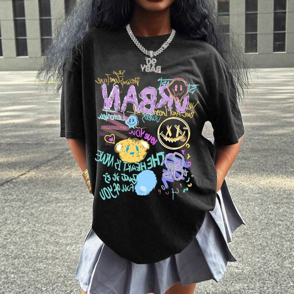 Damen oversized Grafik-T-Shirt mit urbanem Design EB