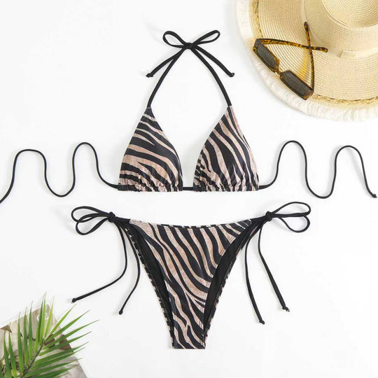 Damen Triangel-Bikini mit aufregendem Zebramuster und verstellbaren Bändern EB