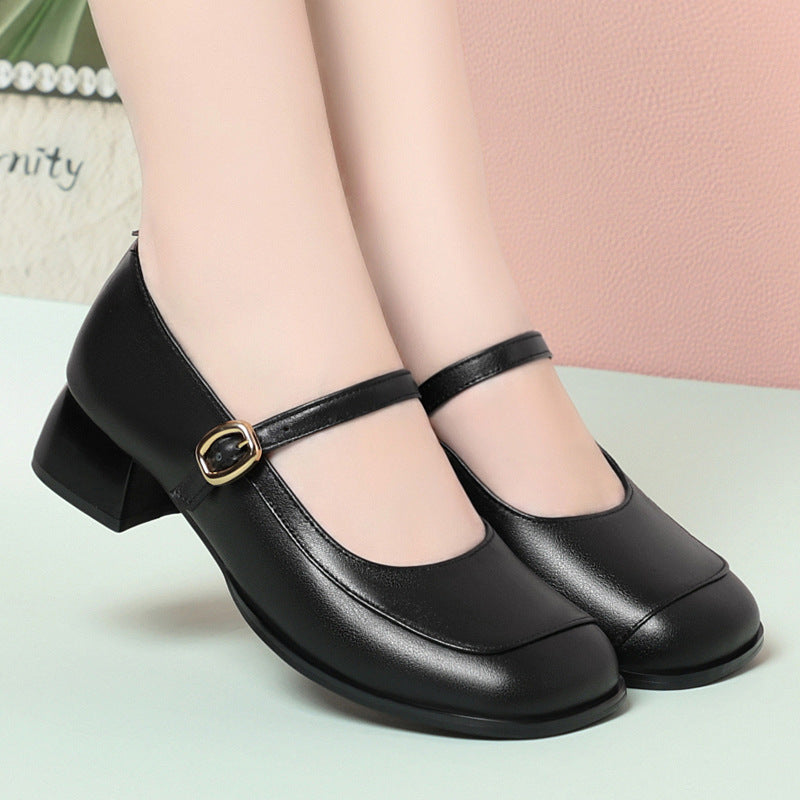 Damen elegante Mary Jane Pumps mit verstellbarem Riemen und komfortablem Blockabsatz EB