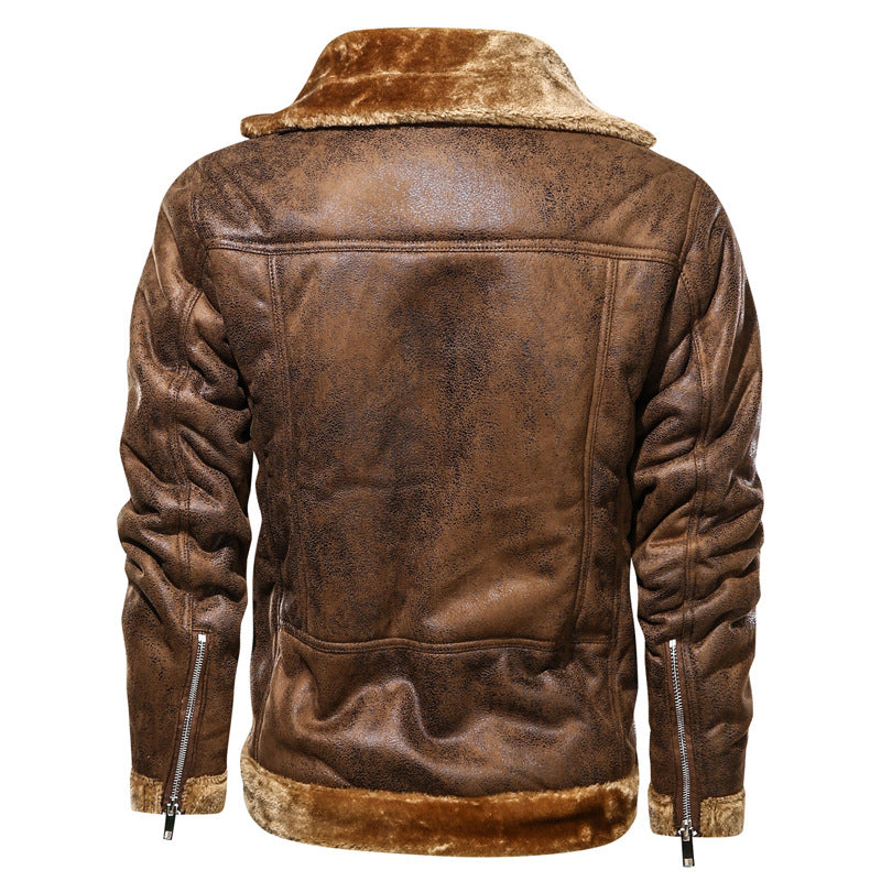 Herren Bikerjacke aus Lederimitat mit Teddyfell-Futter und asymmetrischem Reißverschluss EB
