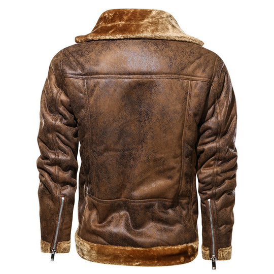 Herren Bikerjacke aus Lederimitat mit Teddyfell-Futter und asymmetrischem Reißverschluss EB