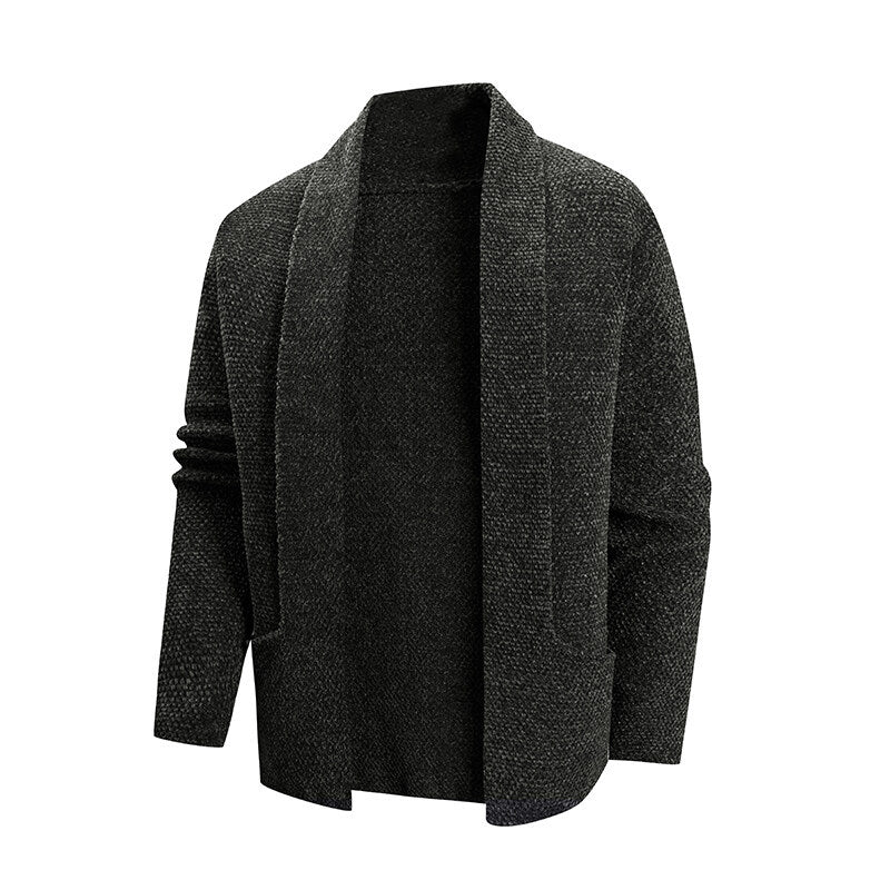 Herren nan offener Strickmantel mit weitem Fallendem Schalkragen und aufgesetzten Eingrifftaschen EB