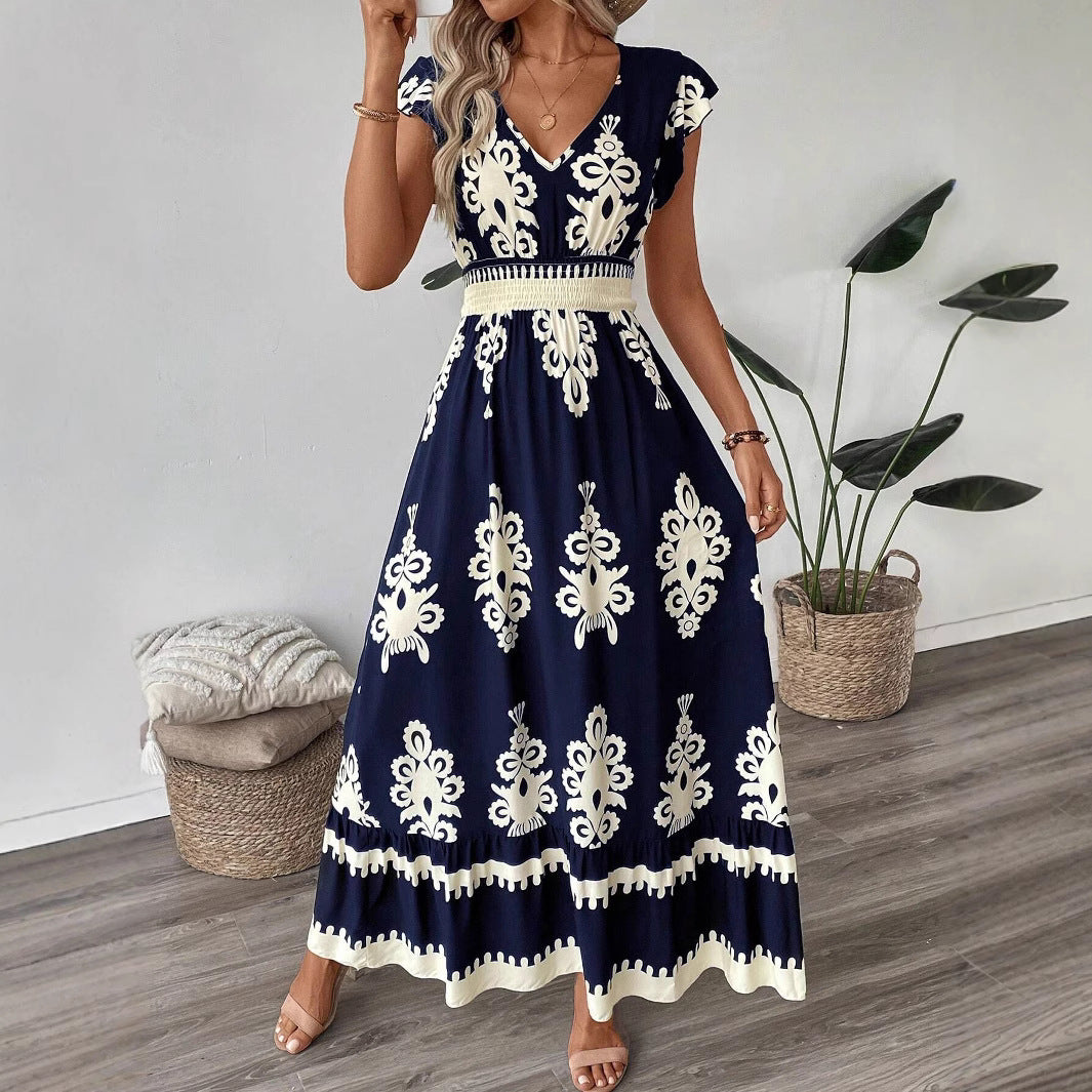 Damen Maxikleid mit eleganter Stickerei und Rüschendetails EB
