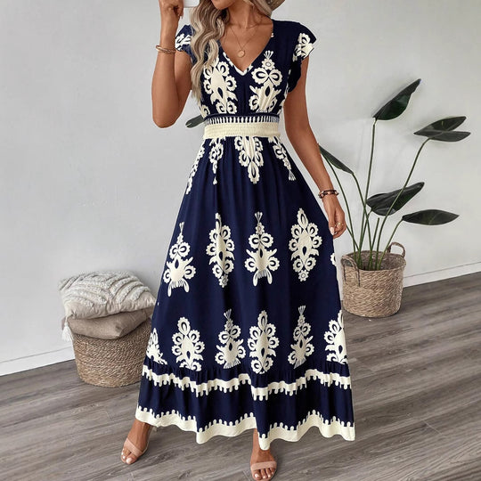 Damen Maxikleid mit eleganter Stickerei und Rüschendetails EB